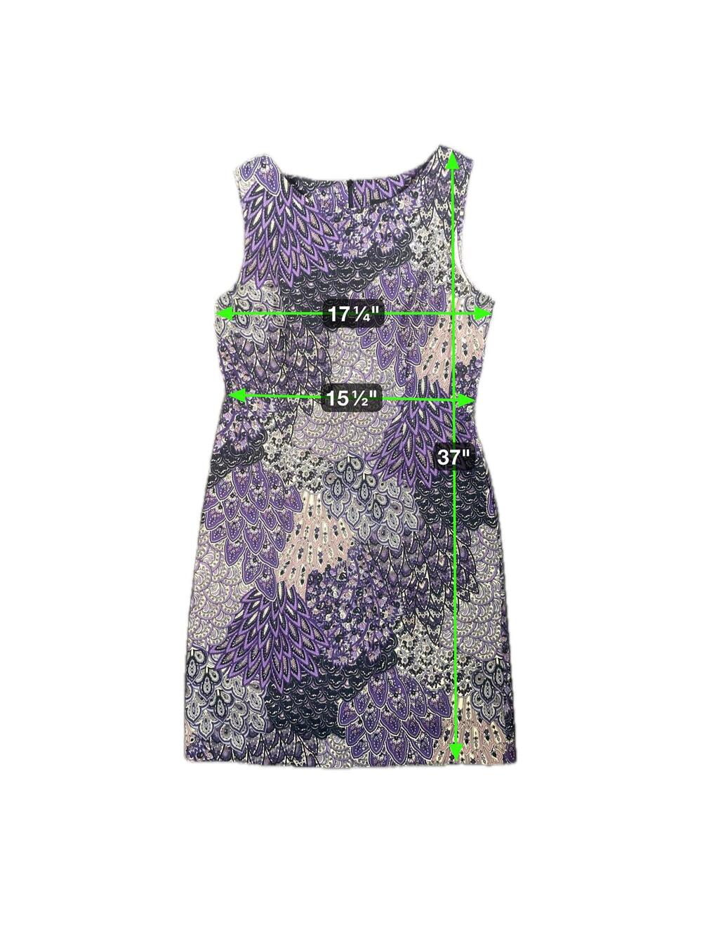 Connected Women's Sleeveless Shift Dress With Peacock Pattern - Size 10 - Picture 2 of 7